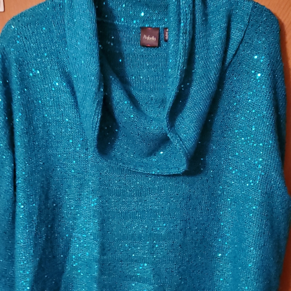 Teal sparkle cowl neck sweater